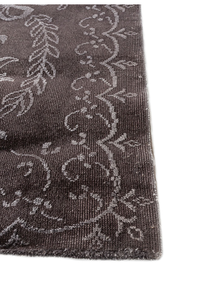 azalea grey and black wool and silk hand knotted Rug - Corner
