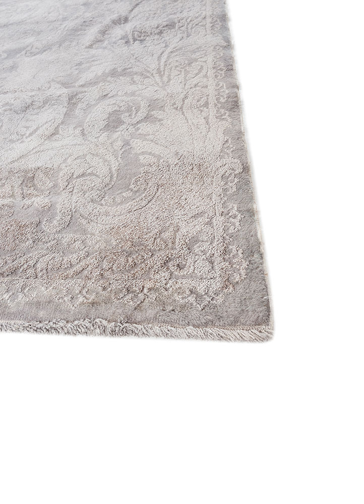 aalam grey and black wool and silk hand knotted Rug - Corner