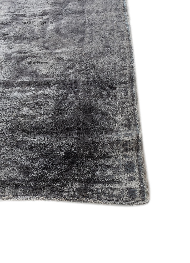 aalam grey and black wool and silk hand knotted Rug - Corner