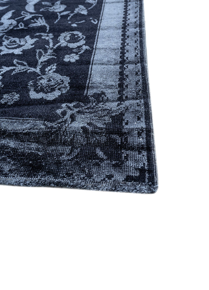 aurora grey and black wool and silk hand knotted Rug - Corner