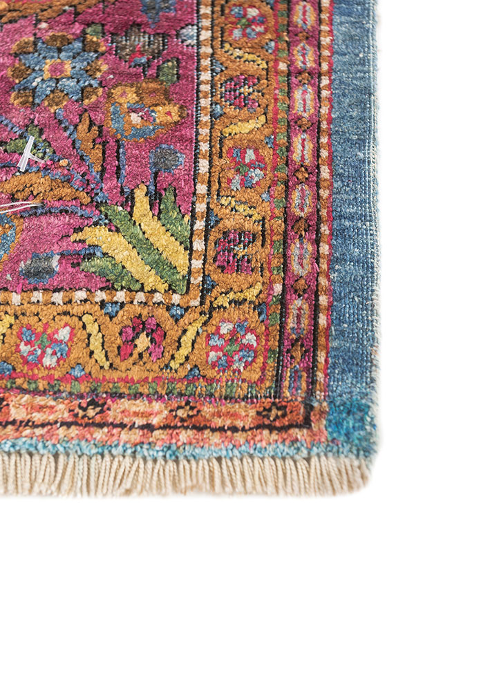 gulmarg blue silk hand knotted Rug - Corner