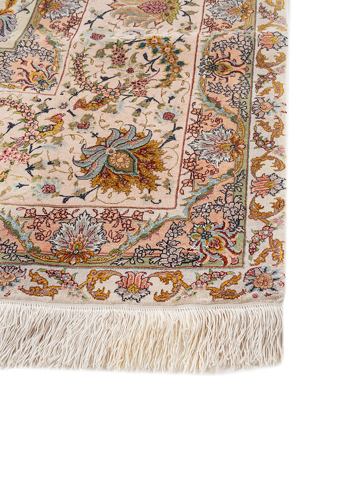 aalam red and orange wool and silk hand knotted Rug - Corner