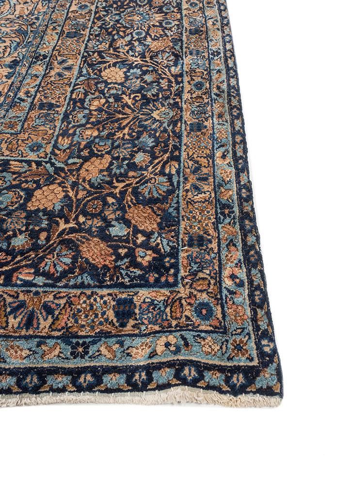 aalam blue wool hand knotted Rug - Corner