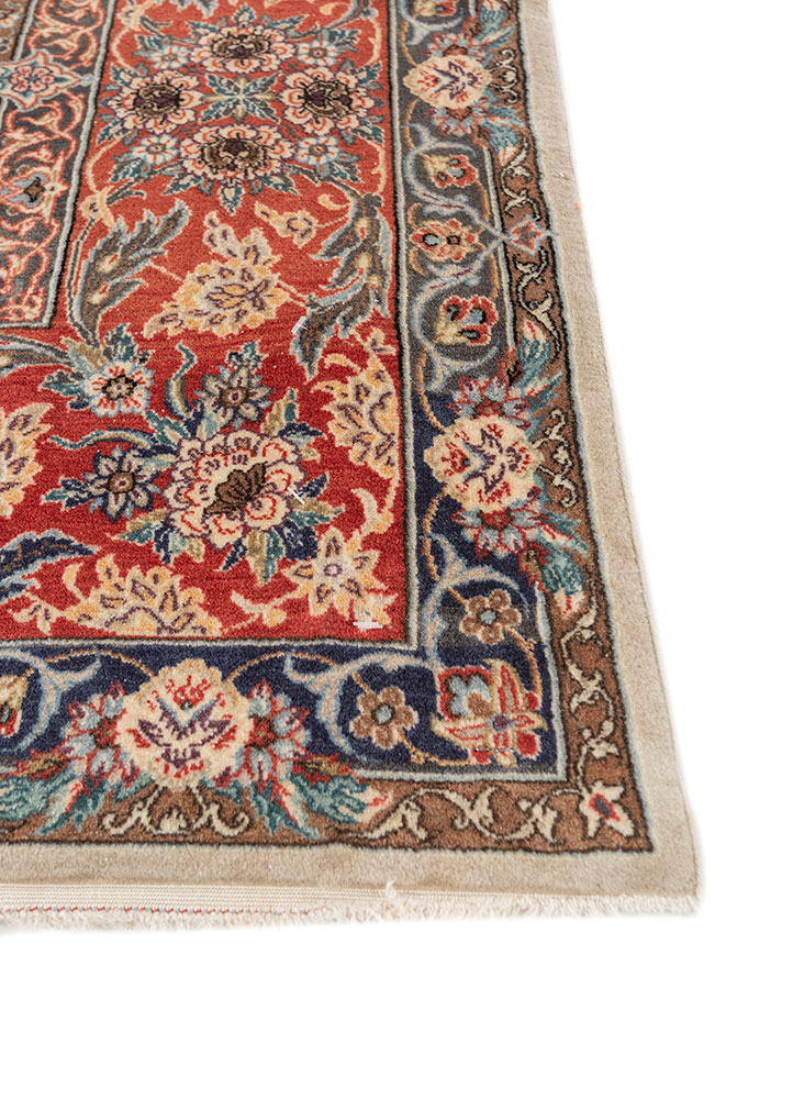 aalam red and orange wool and silk hand knotted Rug - Corner