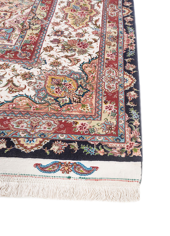 aalam red and orange wool and silk hand knotted Rug - Corner