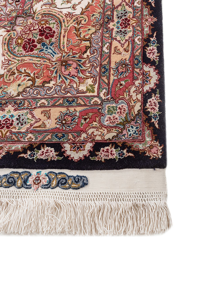 aalam blue wool and silk hand knotted Rug - Corner