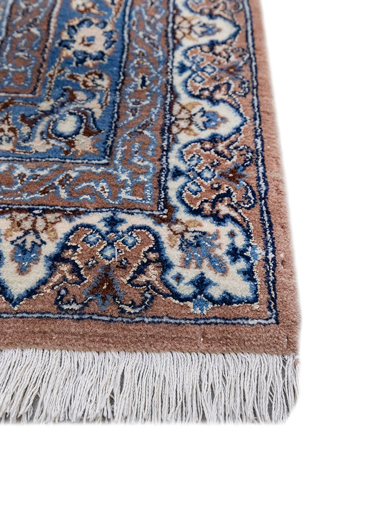 aalam blue wool and silk hand knotted Rug - Corner