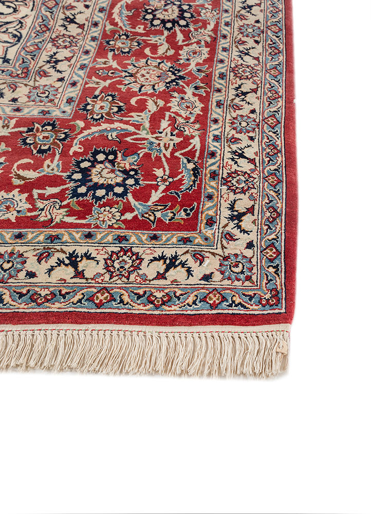 aalam red and orange wool and silk hand knotted Rug - Corner