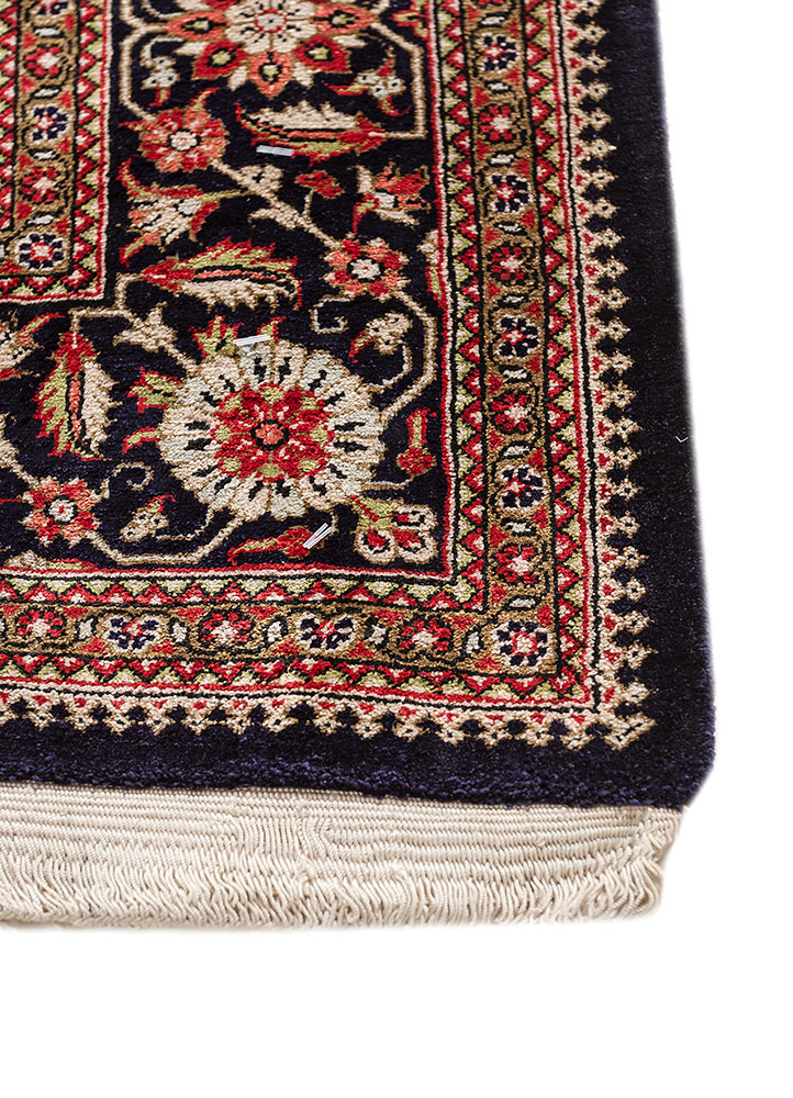 gulmarg blue silk hand knotted Rug - Corner