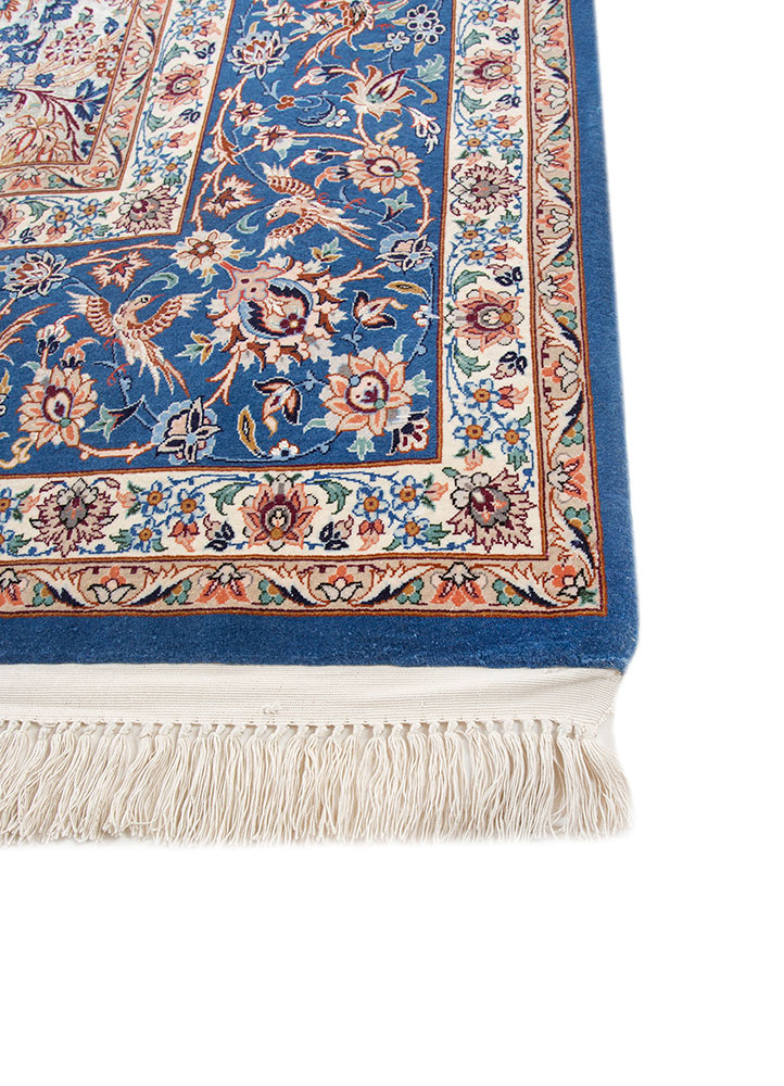 aalam blue wool and silk hand knotted Rug - Corner