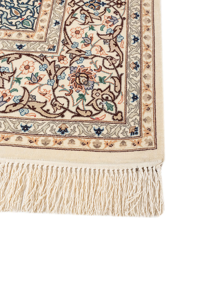 aalam red and orange wool and silk hand knotted Rug - Corner