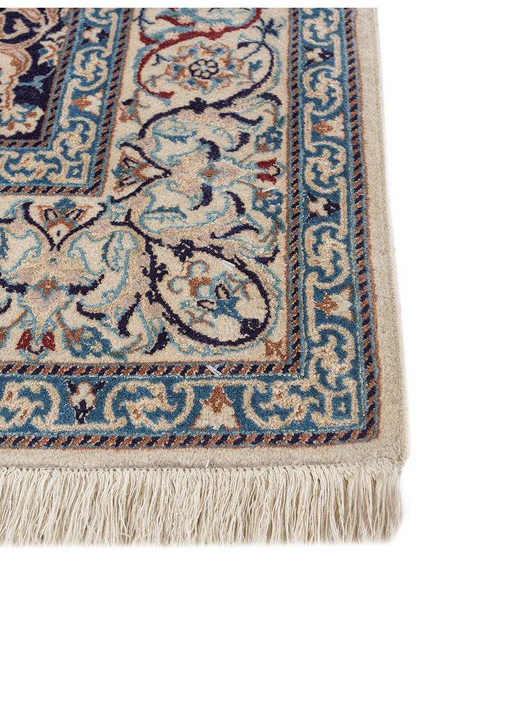 gulmarg blue wool and silk hand knotted Rug - Corner