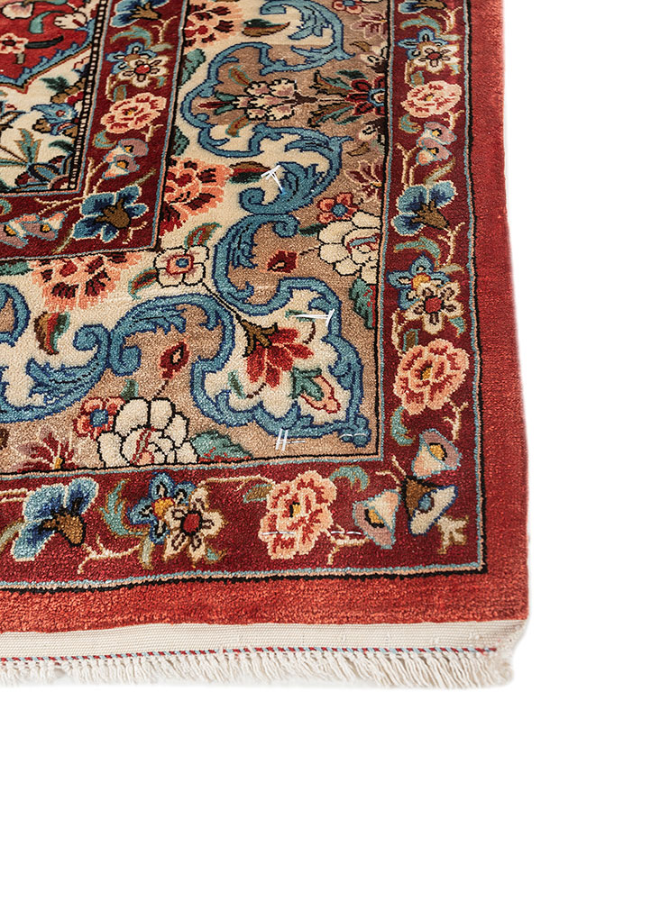 gulmarg red and orange silk hand knotted Rug - Corner