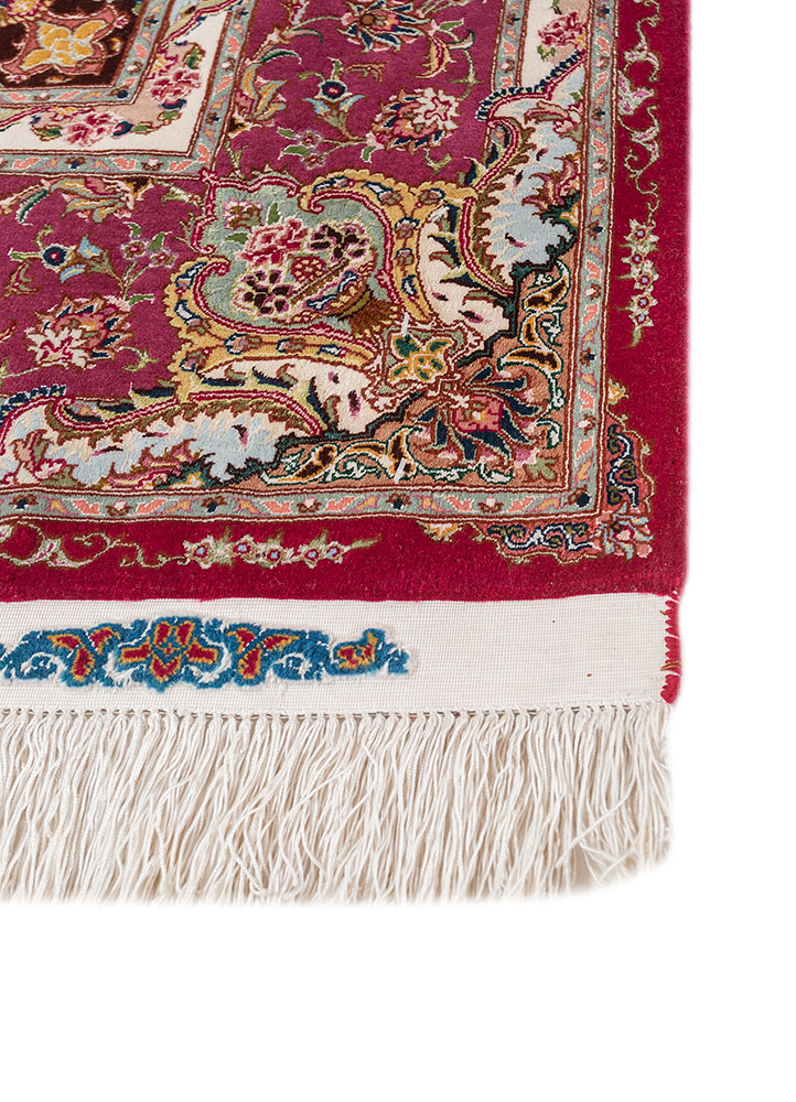 aalam pink and purple wool and silk hand knotted Rug - Corner