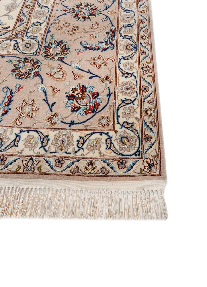 aalam red and orange wool and silk hand knotted Rug - Corner