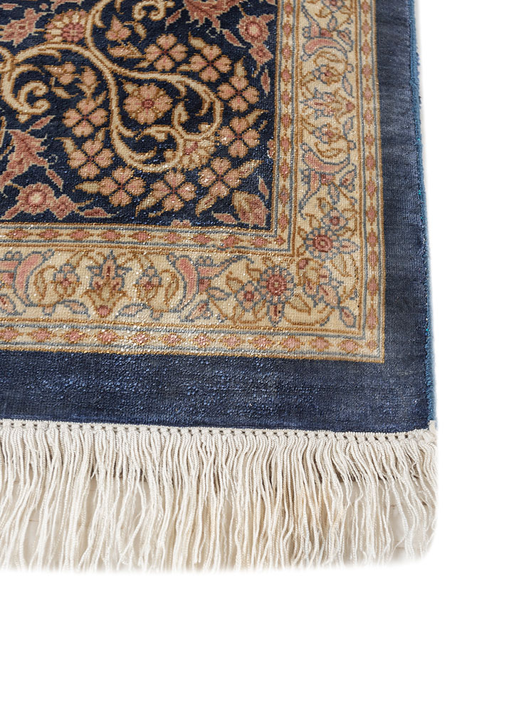 gulmarg blue silk hand knotted Rug - Corner