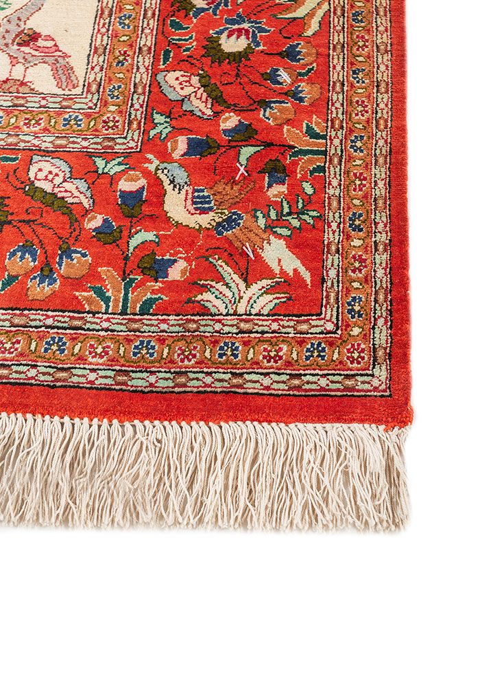gulmarg red and orange silk hand knotted Rug - Corner