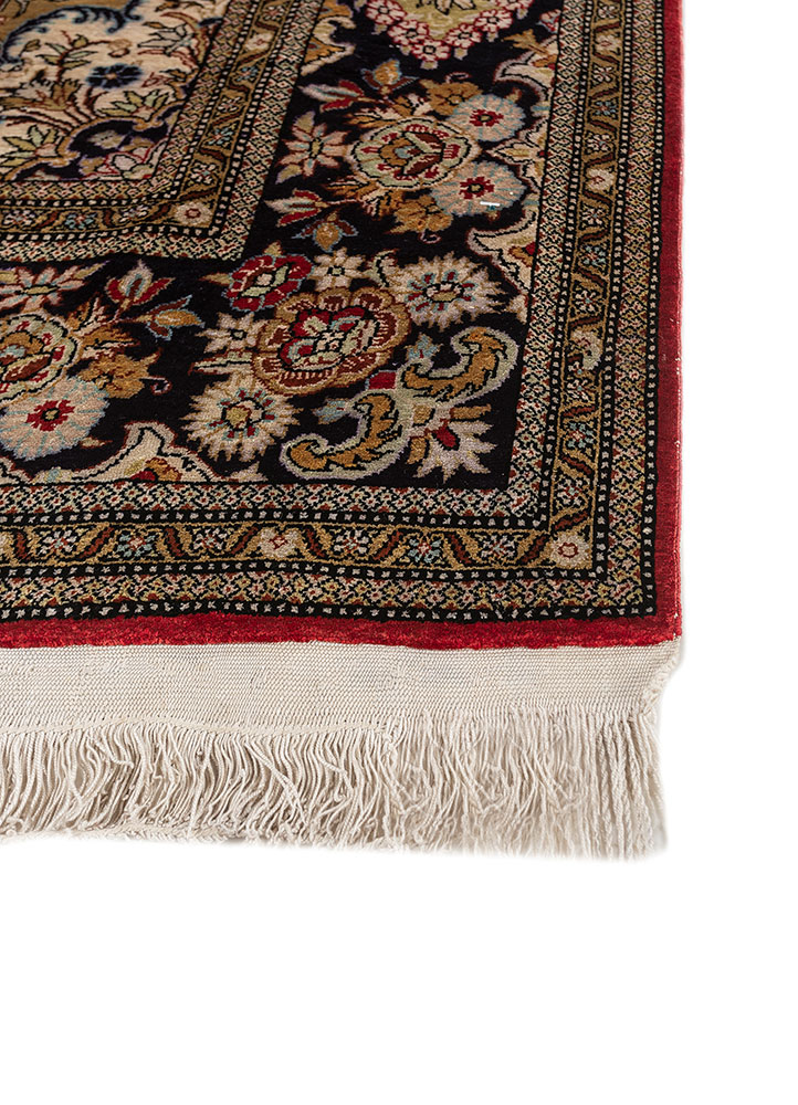 gulmarg red and orange silk hand knotted Rug - Corner