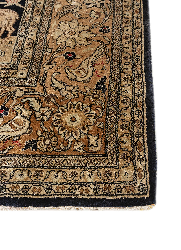 gulmarg blue silk hand knotted Rug - Corner
