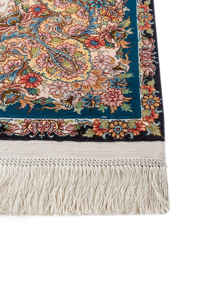 gulmarg blue wool and silk hand knotted Rug - Corner