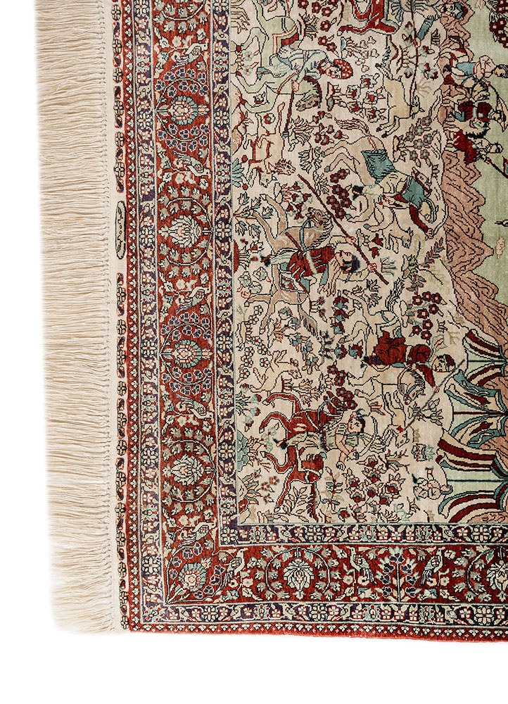 aalam red and orange silk hand knotted Rug - Corner