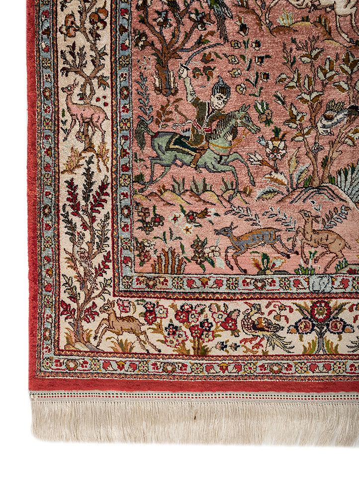 gulmarg red and orange silk hand knotted Rug - Corner