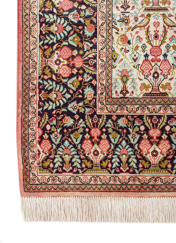 gulmarg pink and purple silk hand knotted Rug - Corner