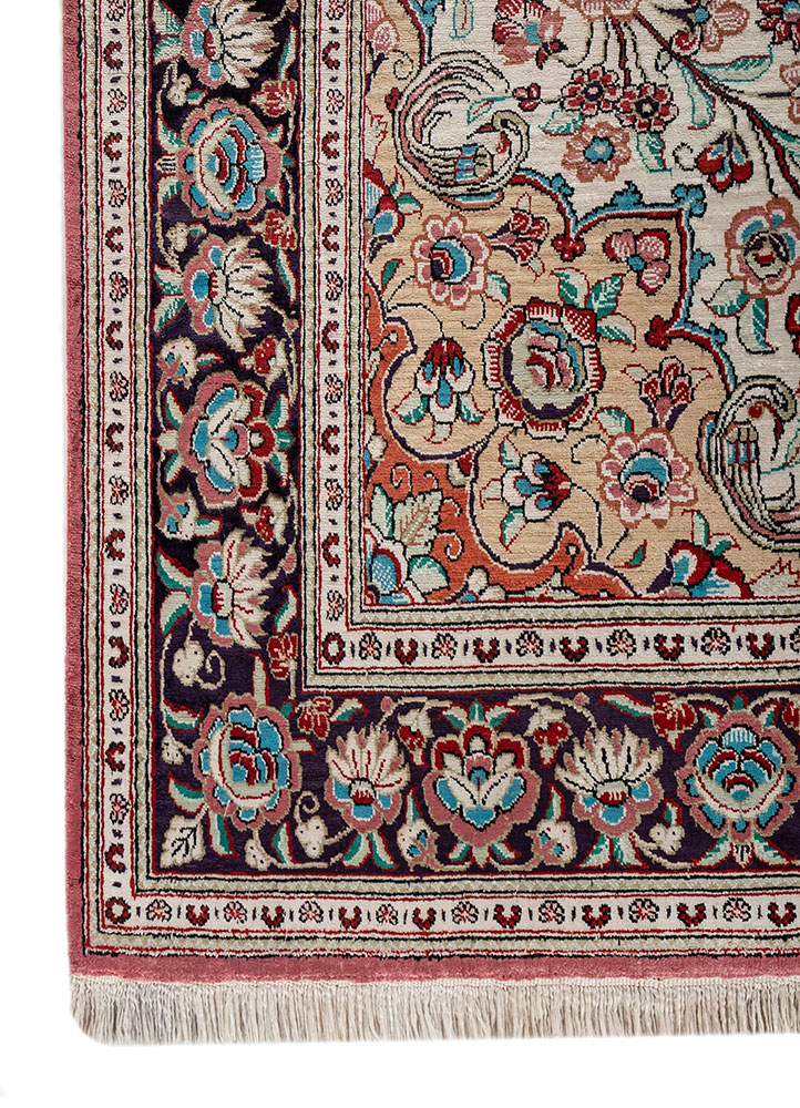 gulmarg red and orange silk hand knotted Rug - Corner
