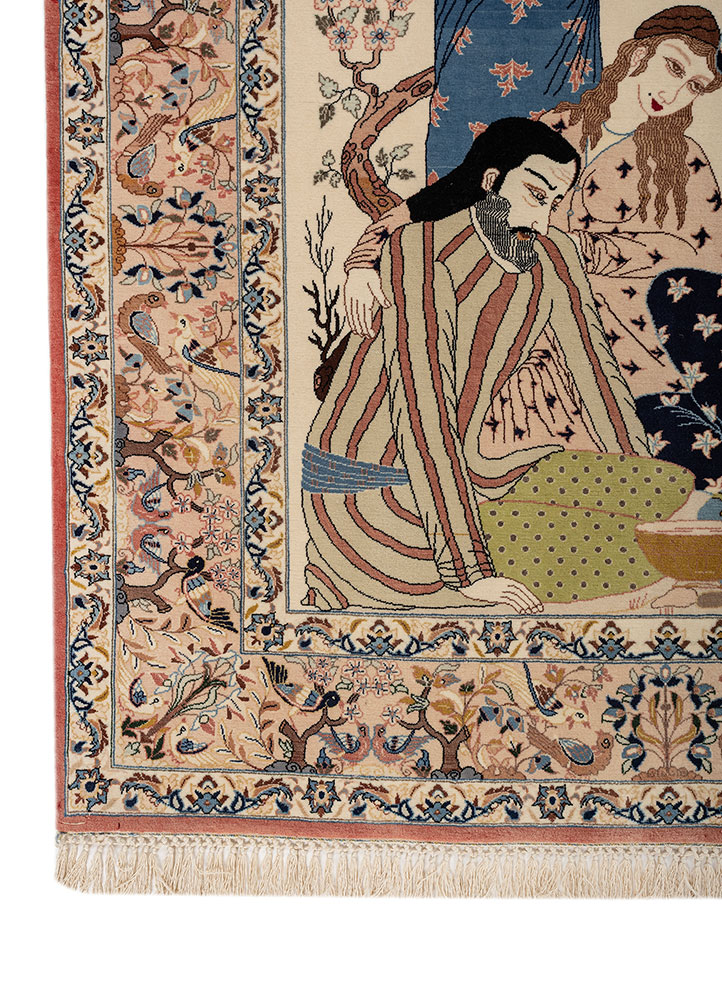 aalam ivory wool hand knotted Rug - Corner
