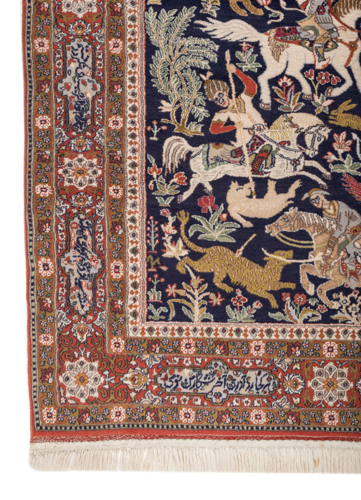aalam blue wool hand knotted Rug - Corner