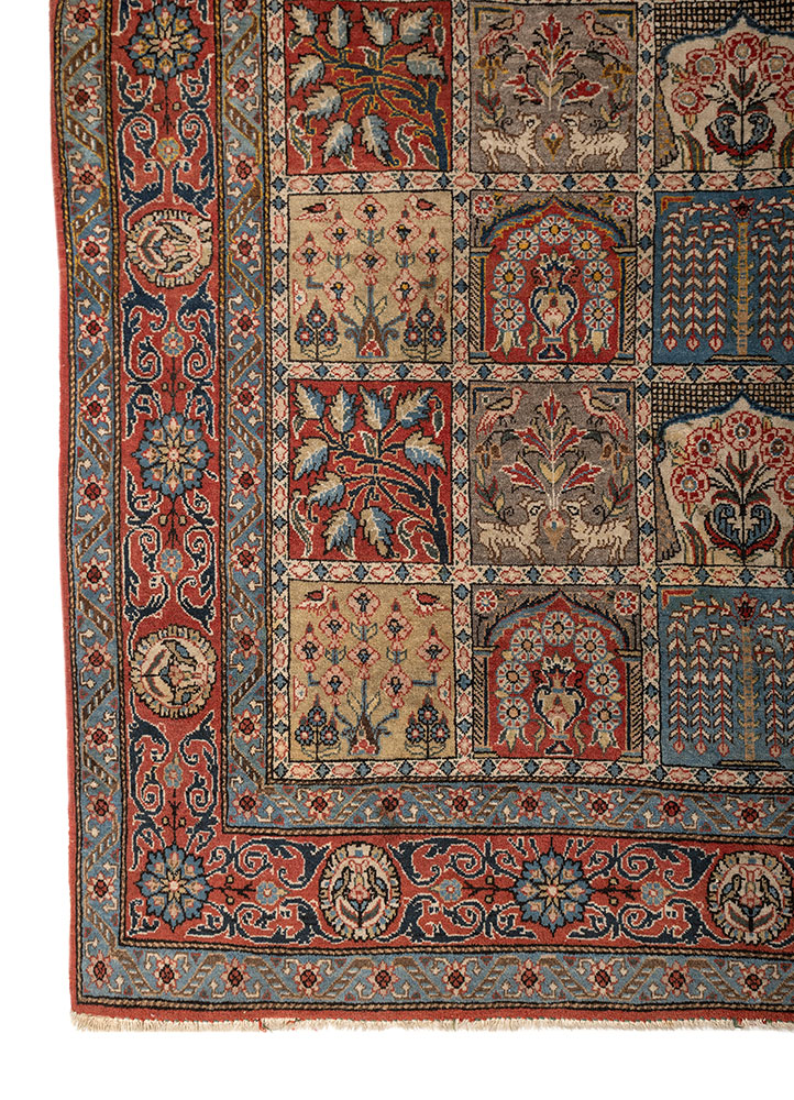 aalam red and orange wool hand knotted Rug - Corner