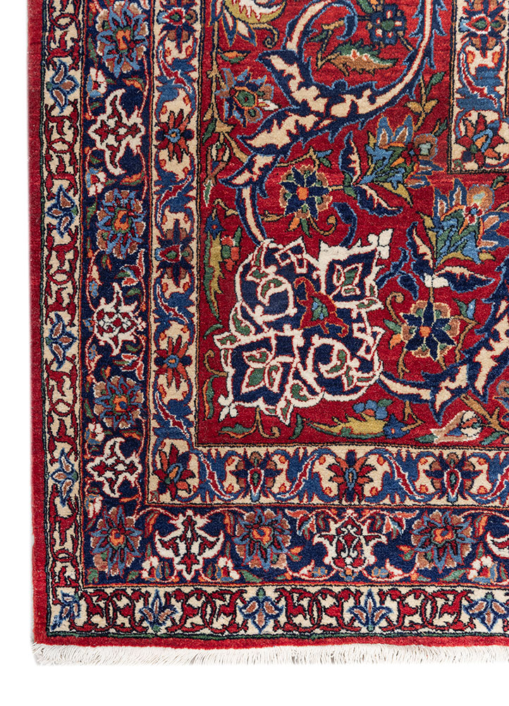 aalam red and orange wool hand knotted Rug - Corner