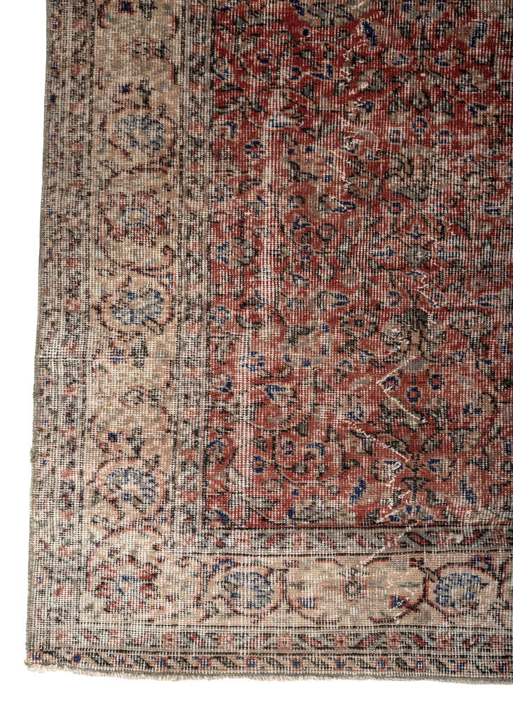 vintage red and orange wool and bamboo silk hand knotted Rug - Corner