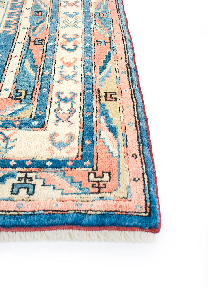 nuray blue wool hand knotted Rug - Corner