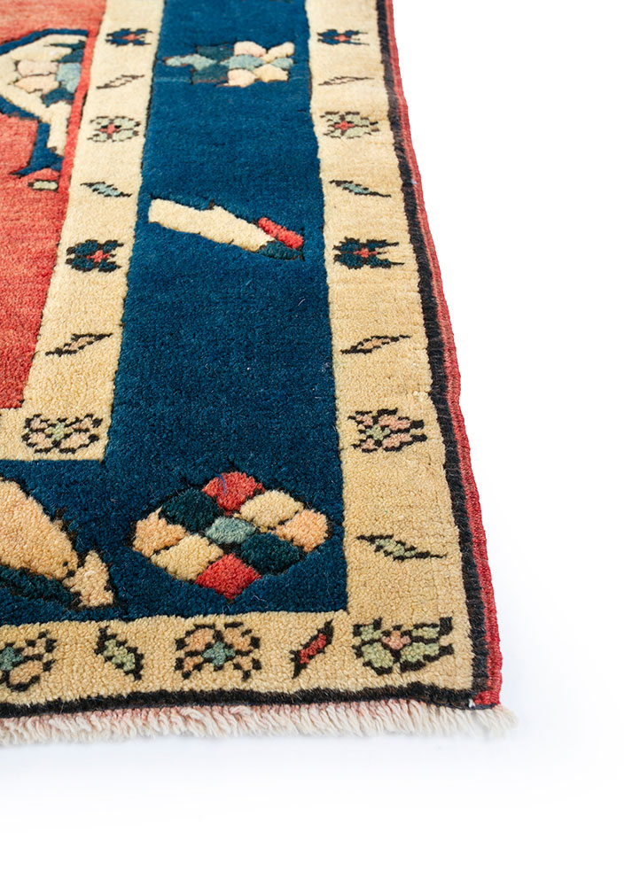 nuray red and orange wool hand knotted Rug - Corner