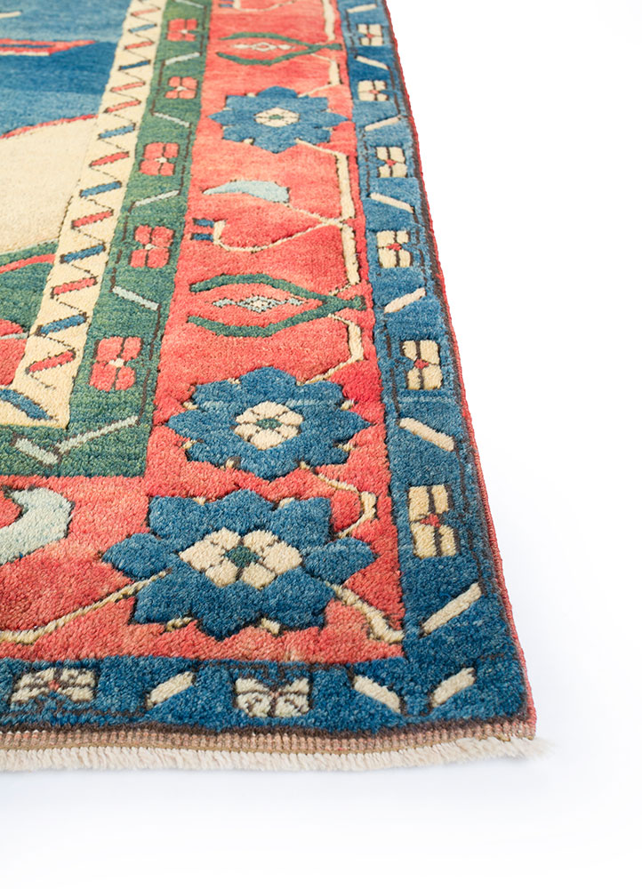 nuray blue wool hand knotted Rug - Corner