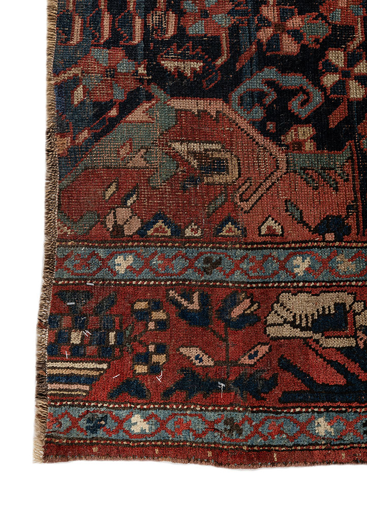 aalam blue wool hand knotted Rug - Corner