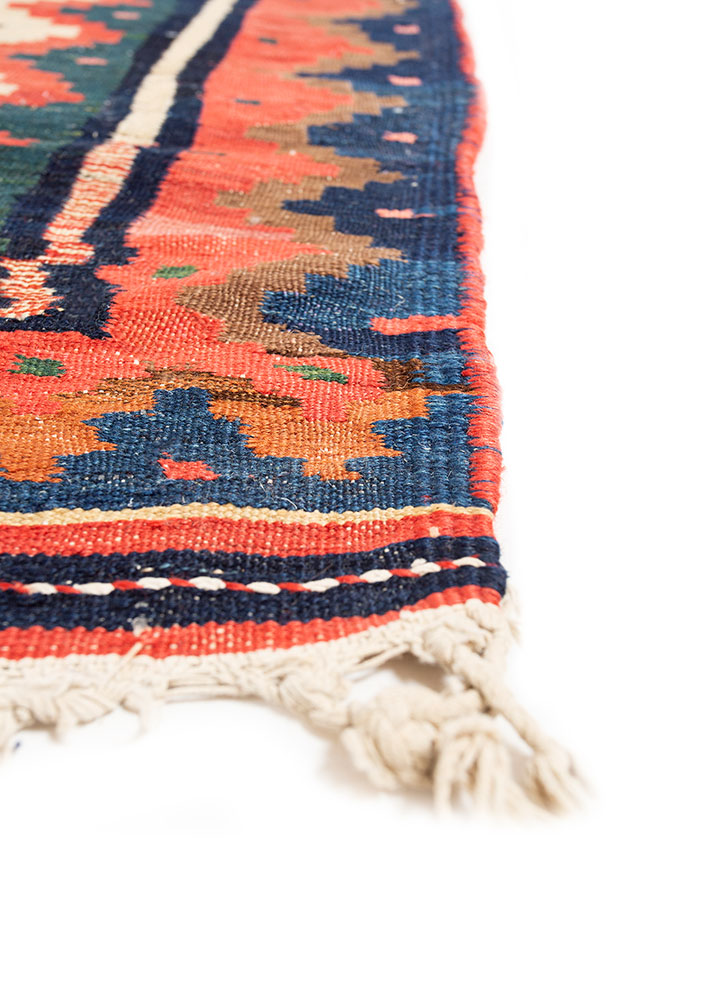 nayaab red and orange wool flat weaves Rug - Corner