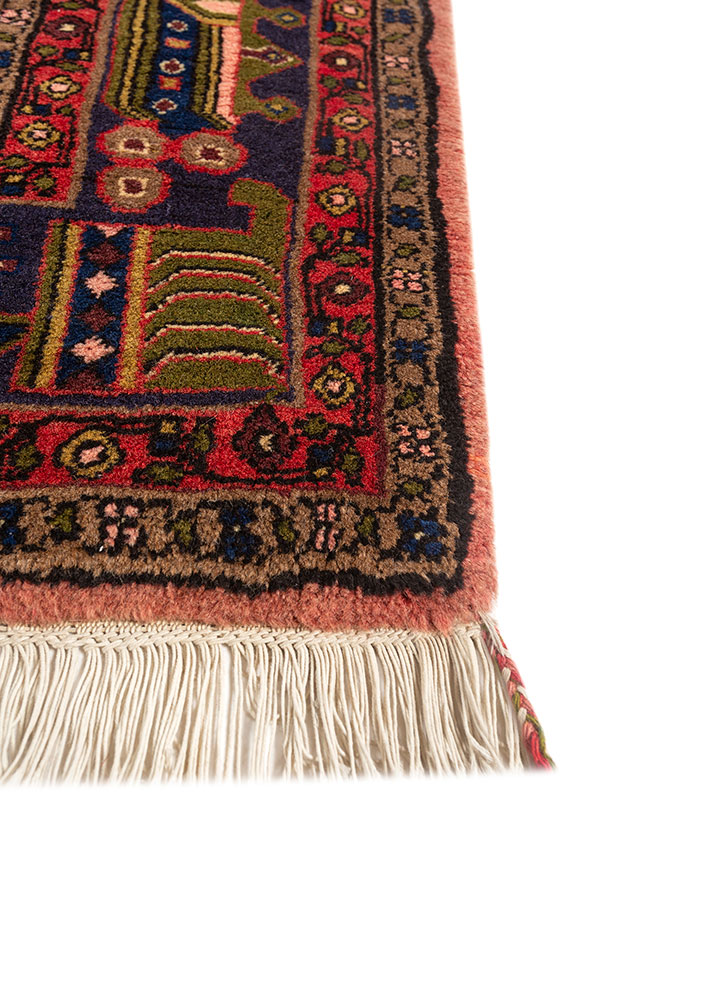 aalam red and orange wool hand knotted Rug - Corner