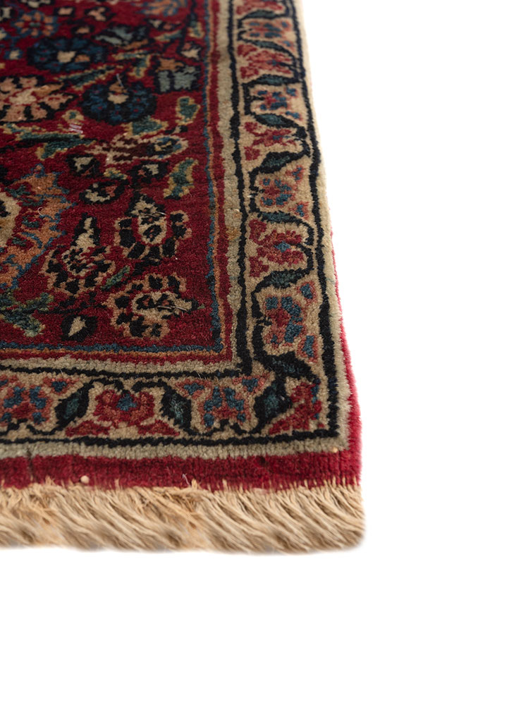 aalam red and orange wool hand knotted Rug - Corner