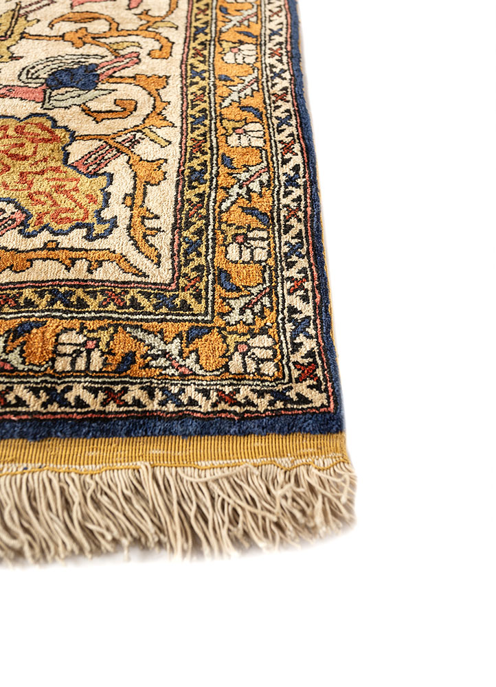 aalam red and orange bamboo silk and zari hand knotted Rug - Corner