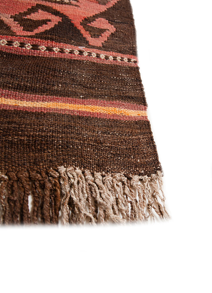 nayaab beige and brown wool flat weaves Rug - Corner