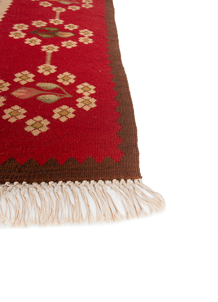 nayaab beige and brown wool flat weaves Rug - Corner