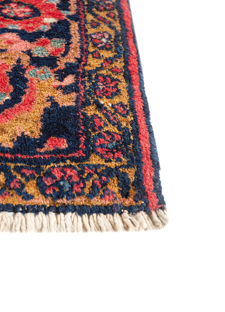 aalam red and orange wool hand knotted Rug - Corner
