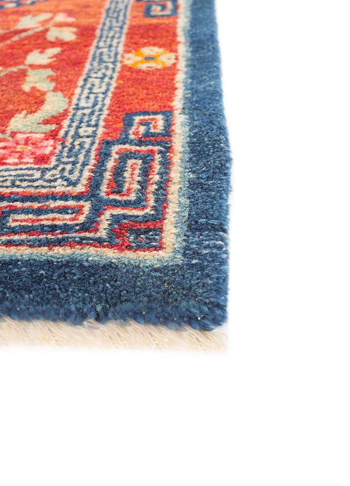 pechino red and orange wool hand knotted Rug - Corner