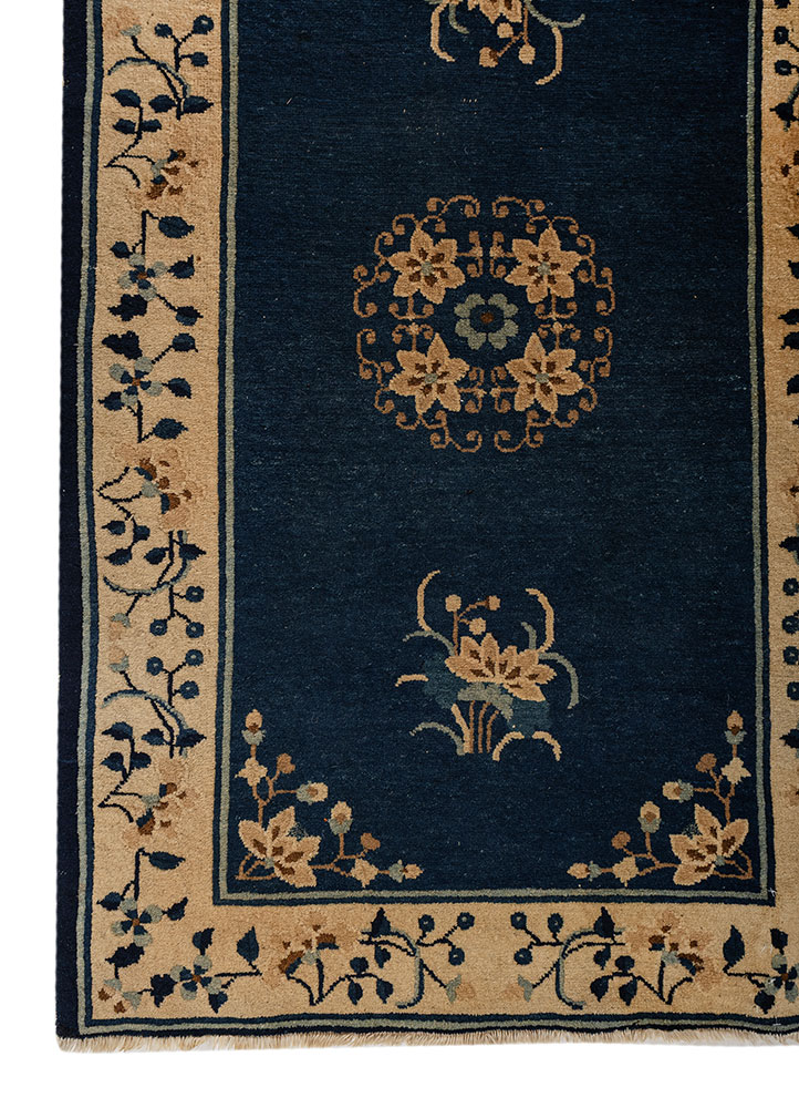 pechino blue wool hand knotted Rug - Corner