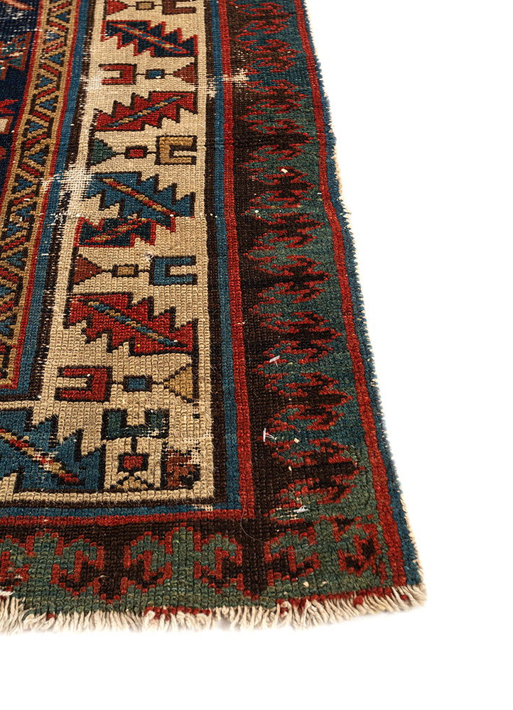 nayaab blue wool flat weaves Rug - Corner