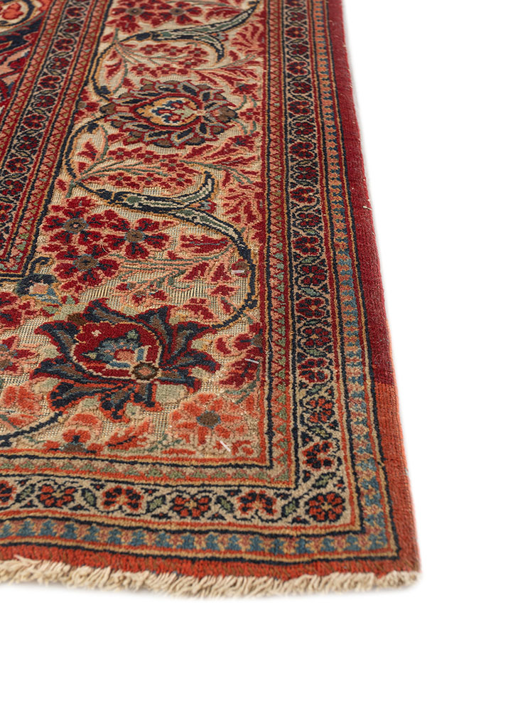 aalam red and orange wool hand knotted Rug - Corner