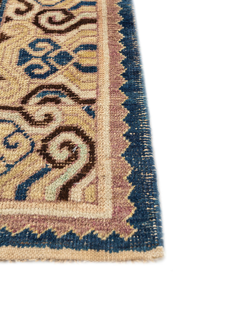 pechino blue wool hand knotted Rug - Corner