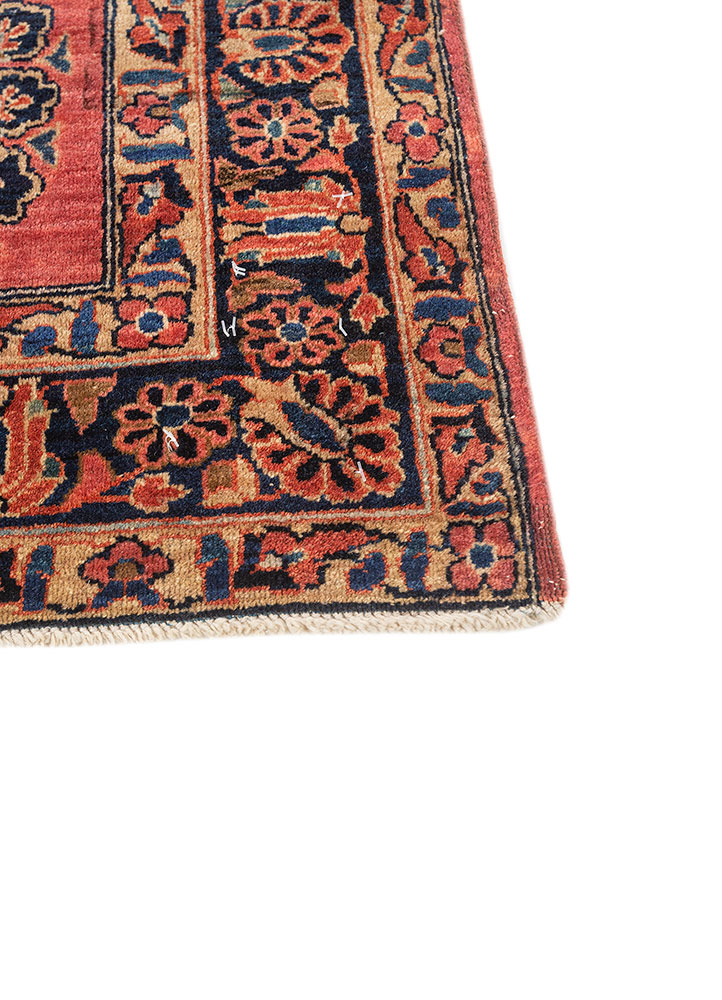 aalam red and orange wool hand knotted Rug - Corner